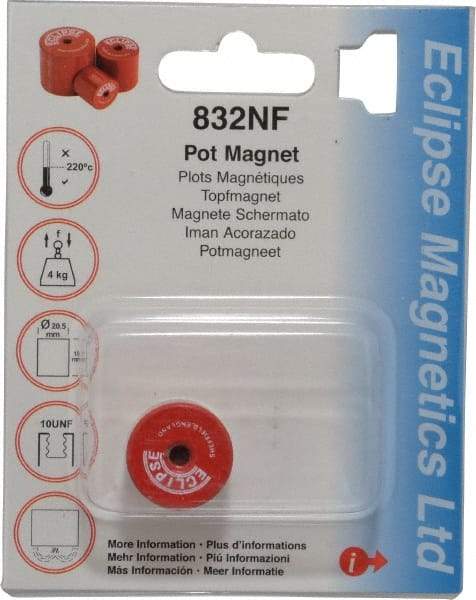 Eclipse - 13/16" Diam, 10-32 Thread, 5 Lb Average Pull Force, Mild Steel, Alnico Pot Magnets - 220°C Max Operating Temp, 3/4" High, Grade 5 Alnico - Benchmark Tooling