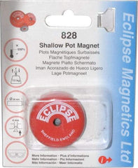 Eclipse - 1-1/2" Diam, 28.5 Lb Average Pull Force, Mild Steel, Alnico Pot Magnets - 0.339" Countersunk Hole, 220°C Max Operating Temp, 0.407" High, Grade 5 Alnico - Benchmark Tooling