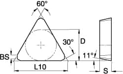 Kennametal - TPKN43 Grade KC725M Carbide Milling Insert - TiN/TiCN/TiN Finish, 3/16" Thick, 1/2" Inscribed Circle - Benchmark Tooling