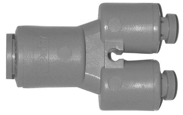 Parker - 3/8 x 5/16" Outside Diam, Acetal Push-to-Connect Tube Union Y - 300 Max psi, Tan - Benchmark Tooling