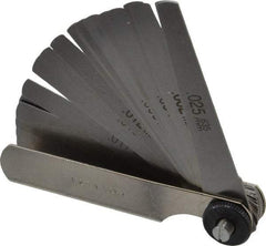 PEC Tools - 26 Piece, 0.0015 to 0.025" Thick, Tapered Feeler Gage Set - 3" Leaf Length, 0.3333" Wide, Tempered Steel - Benchmark Tooling