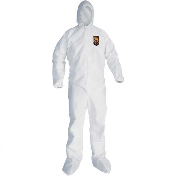 KleenGuard - Size L SMS General Purpose Coveralls - White, Zipper Closure, Elastic Cuffs, with Boots, Serged Seams - Benchmark Tooling