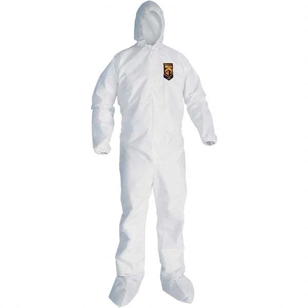 KleenGuard - Size 2XL SMS General Purpose Coveralls - White, Zipper Closure, Elastic Cuffs, with Boots, Serged Seams - Benchmark Tooling