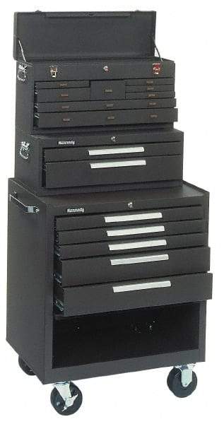 Kennedy - 15 Drawer, 3 Piece, Brown Steel Tool Storage System - 12-1/2 Inches Deep 9-1/2 Inches High 26.68 Inches Wide Base and 3 Inches Deep x 35 Inches High x 29 Inches Wide Roller Cabinet - Benchmark Tooling