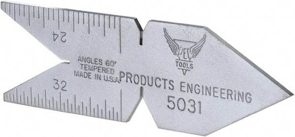 PEC Tools - 60° Angle, Satin Chrome Coated Steel Center Gage - 1/32 to 1/14 Inch Graduation - Benchmark Tooling