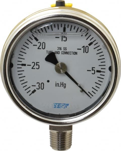 Wika - 2-1/2" Dial, 1/4 Thread, 30-0 Scale Range, Pressure Gauge - Lower Connection Mount, Accurate to 2-1-2% of Scale - Benchmark Tooling