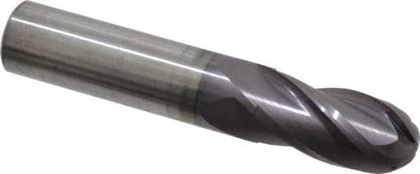 Atrax - 5/8" Diam, 1-1/4" LOC, 4 Flute Solid Carbide Ball End Mill - AlTiN Finish, Single End, 3-1/2" OAL, 5/8" Shank Diam - Benchmark Tooling