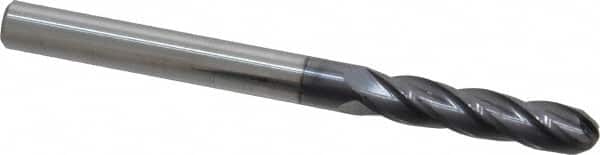 Atrax - 1/4" Diam, 1-1/8" LOC, 4 Flute Solid Carbide Ball End Mill - AlTiN Finish, Single End, 3" OAL, 1/4" Shank Diam - Benchmark Tooling