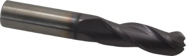 Atrax - 3/8" Diam, 1" LOC, 3 Flute Solid Carbide Ball End Mill - AlTiN Finish, Single End, 2-1/2" OAL, 3/8" Shank Diam - Benchmark Tooling