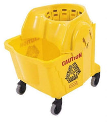 Rubbermaid - 35 Qt Plastic Bucket & Wringer - 18-5/8" Long x 24-3/4" High x 15-7/8" Wide, Yellow - Benchmark Tooling