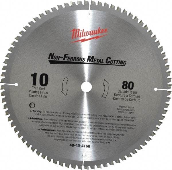 Milwaukee Tool - 10" Diam, 5/8" Arbor Hole Diam, 80 Tooth Wet & Dry Cut Saw Blade - Carbide-Tipped, General Purpose & Straight Action, Standard Round Arbor - Benchmark Tooling