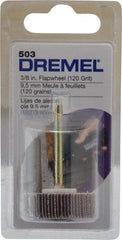 Dremel - 3/8" Diam, Fine Aluminum Oxide Coated Mounted Flap Wheel - 1/8" Shank Mount, 120 Grit - Benchmark Tooling