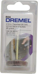 Dremel - 3/16" Diam, Medium Aluminum Oxide Coated Mounted Flap Wheel - 1/8" Shank Mount, 80 Grit - Benchmark Tooling
