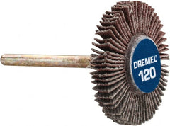 Dremel - 3/16" Diam, Fine Aluminum Oxide Coated Mounted Flap Wheel - 1/8" Shank Mount, 120 Grit - Benchmark Tooling