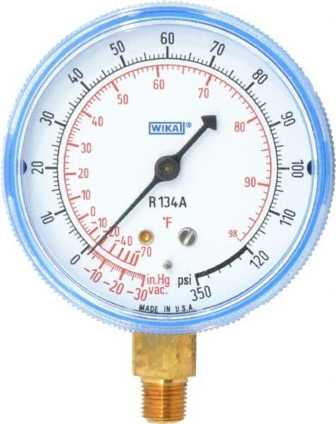 Wika - 2-1/2" Dial, 1/8 Thread, 30-0-120 Scale Range, Pressure Gauge - Lower Connection Mount, Accurate to 1-2-5% of Scale - Benchmark Tooling