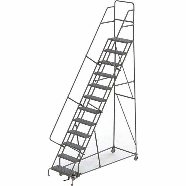 TRI-ARC - 156" 12 Step Rolling Platform Ladder - 450 Lb Capacity, 120" Platform Height, 35" Base Width x 90" Depth, Perforated Tread - Benchmark Tooling