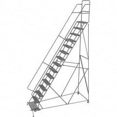 TRI-ARC - 186" 15 Step Rolling Platform Ladder - 450 Lb Capacity, 150" Platform Height, 40" Base Width x 110" Depth, Serrated Tread - Benchmark Tooling