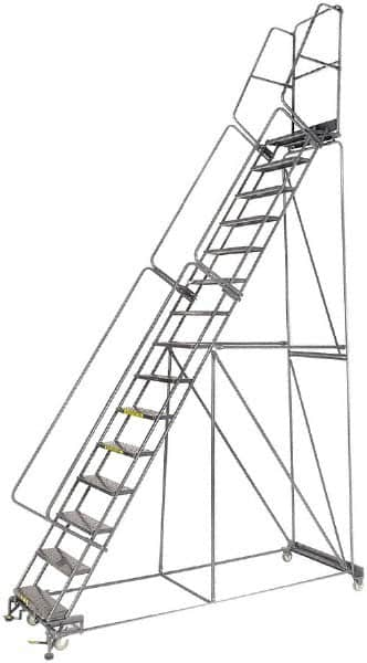 Ballymore - 192" 15 Step Ladder - Lock Step Rolling Safety Ladder, 450 Lb Capacity, 150" Platform Height, 40" Base Width x 106" Depth, Expanded Metal Tread - Benchmark Tooling