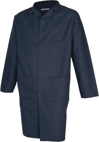 PRO-SAFE - Size L Navy Blue Lab Coat - Polyester and Cotton, Snap Front, Open Wrists, (2 Pass Through Pockets and Front Chest and Hip Pocket) - Benchmark Tooling