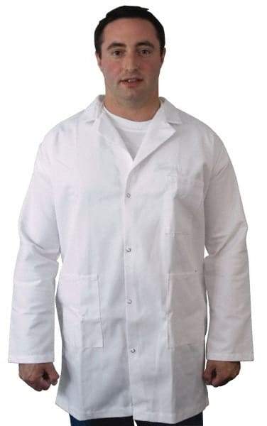 PRO-SAFE - Size M White Lab Coat - Polyester and Cotton, Snap Front, Open Wrists, (2 Pass Through Pockets and Front Chest and Hip Pocket) - Benchmark Tooling