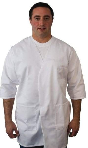 PRO-SAFE - Size L White Smock with 5 Pockets - Polyester and Cotton, Buttonless and Ties In Back - Benchmark Tooling