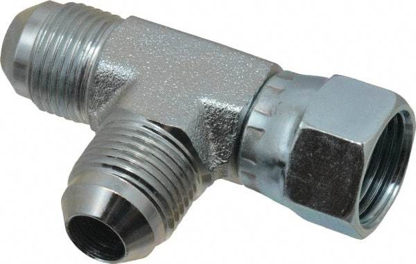 Eaton - 1/2" Tube OD, 37° Steel Flared Tube Swivel Nut Run Tee - Flare x Swivel x Flare Ends - Benchmark Tooling