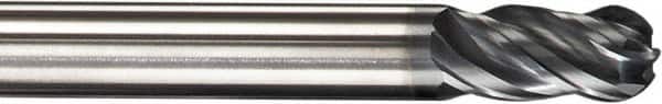 SGS - 20mm Diam, 38mm LOC, 4 Flute Solid Carbide Ball End Mill - AlTiN Finish, Single End, 104mm OAL, 20mm Shank Diam, Spiral Flute - Benchmark Tooling
