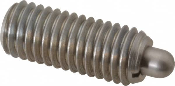 Gibraltar - 1/2-13, 1-1/4" Thread Length, 1/4" Plunger Projection, Stainless Steel Threaded Spring Plunger - 1/4" Max Plunger Diam, 1-1/4" Plunger Length, 6.6 Lb Init End Force, 17.4 Lb Final End Force, 0.1562" Hex - Benchmark Tooling