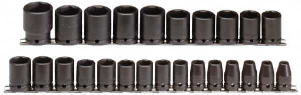 Proto - 25 Piece 1/2" Drive Impact Socket Set - 6 Points, 8mm to 36mm Range, Metric Measurement Standard - Benchmark Tooling