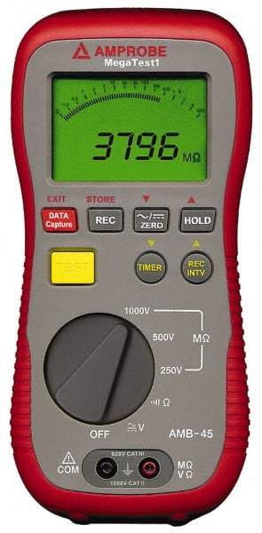 Amprobe - Digital LCD Display, 4,000 Megohm Electrical Insulation Resistance Tester & Megohmmeter - 1,000 VDC Max Test Voltage, Powered by 1.5V AA Battery - Benchmark Tooling