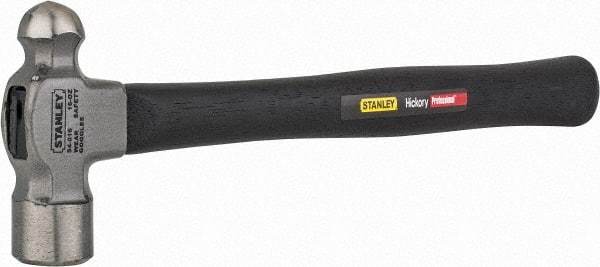 Stanley - 1 Lb Head High Carbon Steel Ball Pein Hammer - Hickory Handle, 14" OAL - Benchmark Tooling