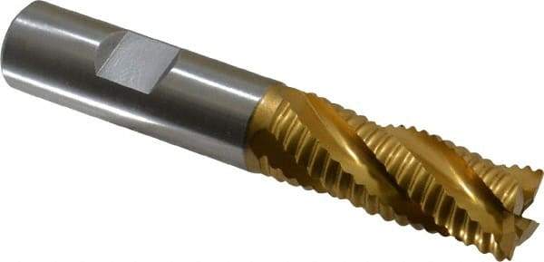 Hertel - 5/8" Diam, Coarse Pitch, 1-5/8" LOC, 4 Flute Cobalt Roughing Square End Mill - TiN Finish, 3-3/4" OAL, 5/8" Shank Diam, Single End, 30° Helix - Benchmark Tooling