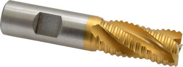 Hertel - 3/4" Diam, Coarse Pitch, 1-5/8" LOC, 4 Flute Cobalt Roughing Square End Mill - TiN Finish, 3-3/4" OAL, 3/4" Shank Diam, Single End, 30° Helix - Benchmark Tooling