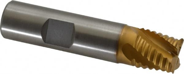 Hertel - 5/8" Diam, Coarse Pitch, 5/8" LOC, 4 Flute Cobalt Roughing Square End Mill - TiN Finish, 2-3/4" OAL, 5/8" Shank Diam, Single End, Centercutting, 30° Helix - Benchmark Tooling