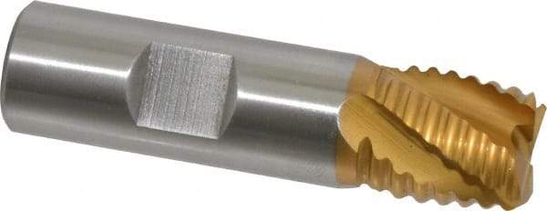 Hertel - 3/4" Diam, Coarse Pitch, 3/4" LOC, 4 Flute Cobalt Roughing Square End Mill - TiN Finish, 2-7/8" OAL, 3/4" Shank Diam, Single End, Centercutting, 30° Helix - Benchmark Tooling