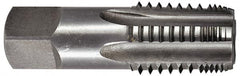Hertel - 1-1/2 - 11-1/2 NPTF Thread, 7 Flute Short Projection Standard Pipe Tap - 4-1/4" OAL, 1-3/4" Thread Length, 1-1/2" Shank Diam, TiN Finish, High Speed Steel - Exact Industrial Supply