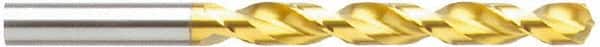 Guhring - 7.6mm 130° High Speed Steel Jobber Drill - TiN Finish, Right Hand Cut, Parabolic Flute, Straight Shank, 4-19/32" OAL, Standard Point - Benchmark Tooling