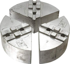 H & R Manufacturing - 6" Chuck Capacity, Tongue & Groove Attachment, Round Soft Lathe Chuck Jaw - 3 Jaws, Aluminum, 1-1/2" Btw Mount Hole Ctrs, 3" Long x 6" Wide x 2" High, 5/16" Groove - Benchmark Tooling