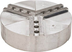 H & R Manufacturing - 8" Chuck Capacity, 1.5mm x 60° Serrated Attachment, Round Soft Lathe Chuck Jaw - 3 Jaws, Aluminum, 1" Btw Mount Hole Ctrs, 4" Long x 8" Wide x 2" High, 0.551" Groove, 12mm Fastener - Benchmark Tooling