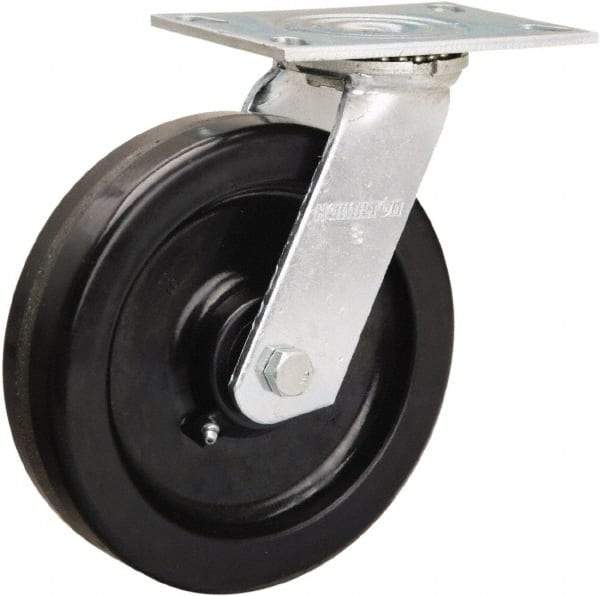 Hamilton - 8" Diam x 2" Wide x 9-1/2" OAH Top Plate Mount Swivel Caster - Phenolic, 900 Lb Capacity, Straight Roller Bearing, 4-1/2 x 6-1/4" Plate - Benchmark Tooling
