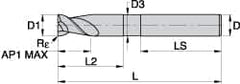 Kennametal - 0.394", 2 Flute, Single End, Solid Carbide, 2mm Corner Radius End Mill - 76mm OAL, 45° Helix, Right Hand Flute, 15mm LOC, Right Hand Cut, - Benchmark Tooling