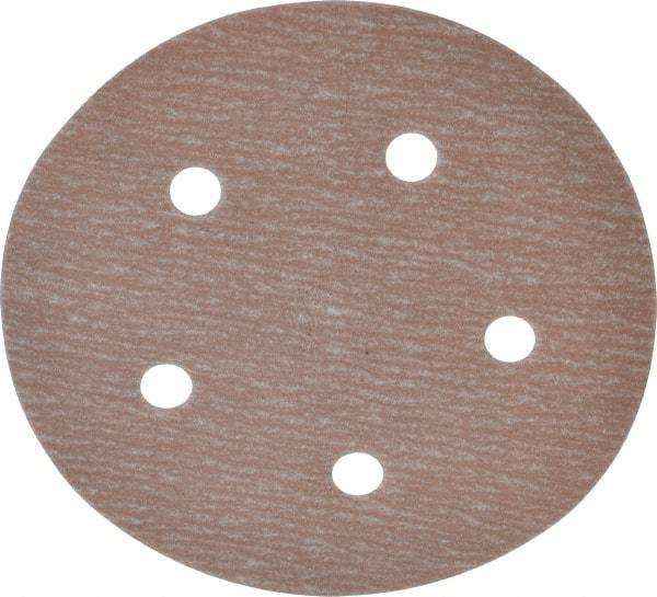 Norton - 5" Diam, 320 Grit, Aluminum Oxide Hook & Loop Disc - Extra Fine Grade, Coated, B Weight Paper Backing, Series A275 - Benchmark Tooling