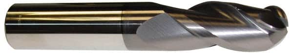 ProMax - 5/8" Diam, 1-1/4" LOC, 3 Flute Solid Carbide Ball End Mill - AlTiN Finish, Single End, 3-1/2" OAL, 5/8" Shank Diam, Spiral Flute - Benchmark Tooling
