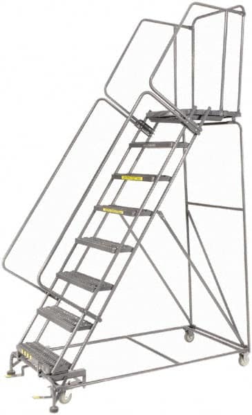 Ballymore - 113" 8 Step Ladder - 450 Lb Capacity, 80" Platform Height, 24" Base Width x 68" Depth, Heavy-Duty Serrated Grating - Benchmark Tooling