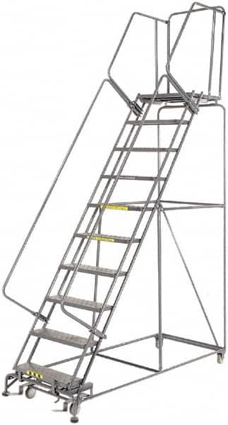 Ballymore - 133" 10 Step Ladder - 450 Lb Capacity, 100" Platform Height, 32" Base Width x 81" Depth, Heavy-Duty Serrated Grating - Benchmark Tooling