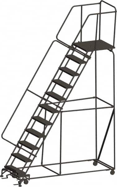 Ballymore - 143" 11 Step Ladder - 450 Lb Capacity, 110" Platform Height, 32" Base Width x 94" Depth, Heavy-Duty Serrated Grating - Benchmark Tooling