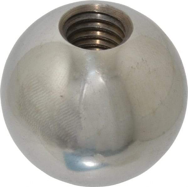 Gibraltar - 1/2-13 Thread, 1.38" Diam, Threaded Hole Ball Knob - Natural, Steel, Smooth Grip, 5/8" Hole Depth - Benchmark Tooling