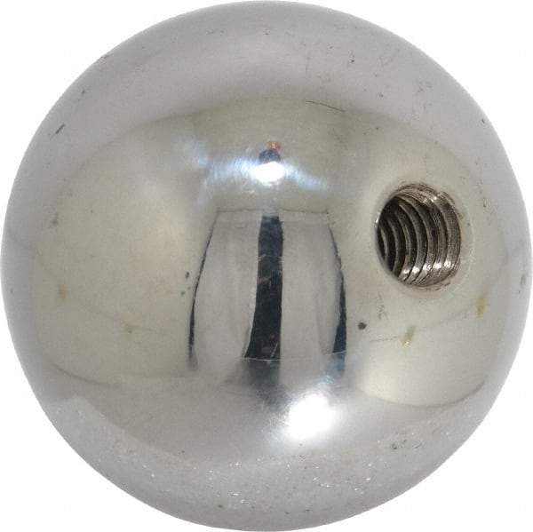 Gibraltar - 3/8-16 Thread, 1.88" Diam, Threaded Hole Ball Knob - Natural, Steel, Smooth Grip, 3/4" Hole Depth - Benchmark Tooling