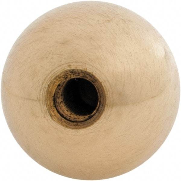 Gibraltar - 1/4-28 Thread, 1" Diam, Threaded Hole Ball Knob - Natural, Brass, Smooth Grip, 1/2" Hole Depth - Benchmark Tooling