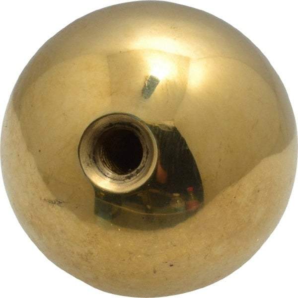 Gibraltar - 1/4-20 Thread, 1.38" Diam, Threaded Hole Ball Knob - Natural, Brass, Smooth Grip, 5/8" Hole Depth - Benchmark Tooling